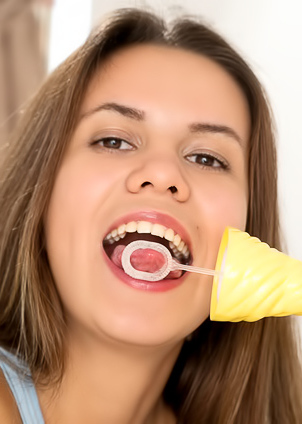 Baby Shine Slim brunette undresses when playing with soap bubbles