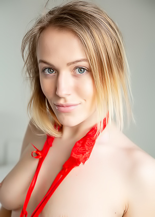 Red Stockings On Slim Teen Aislin