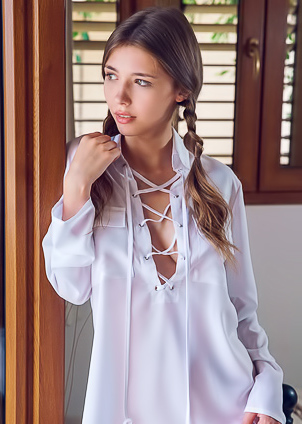 Stunning Brunette Mila Azul Crams Her Fingers Into Her Shaved Pussy