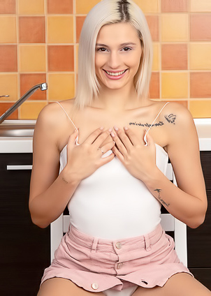 Blond Teen Fingering In Kitchen