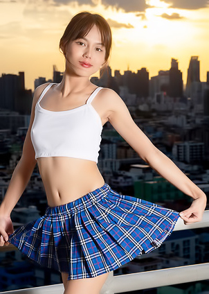 Rose Sarinz Ponytailed Asian Cutie Flips Up Her Plaid Skirt To Reveal Her Sexy Booty