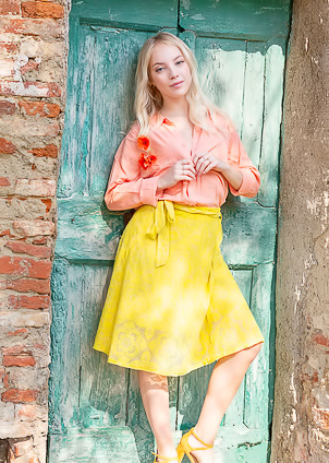 Bella Spark Unveils Herself Playful In Villa Sunlight Teasing With Skirt Lifted High